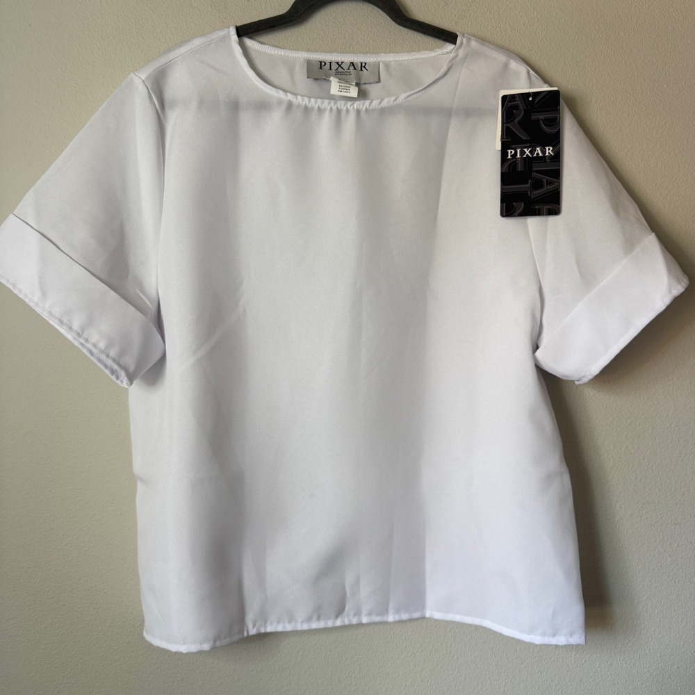 Pixar Animation Studios Employee Exclusive White Cuffed Short Sleeve Top NWT
